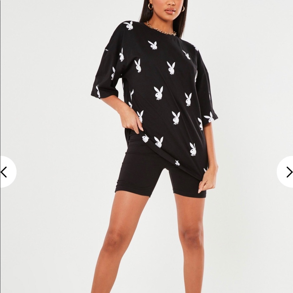 Playboy Black Repeat Bunny Oversized T-Shirt - Picture 2 of 5